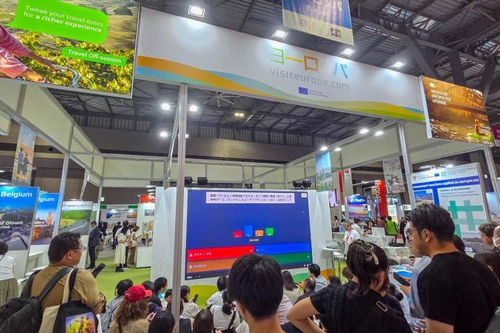 ヨーロッパブースには観光局等22社・団体が参加。クイズアプリ「Kahoot!」の大会も開催